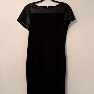 Elegant Black Dress with Faux Leather Accents